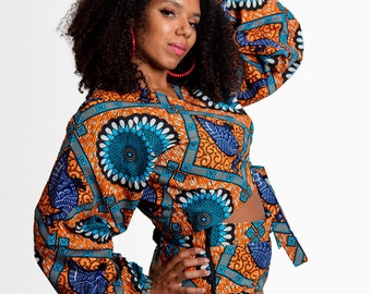 Set africano da 2 pezzi/Top e pantaloni raccolti africani/Pantaloni Ankara e top raccolto/camicetta con stampa africana/pantaloni Ankara/abbigliamento africano/moda africana