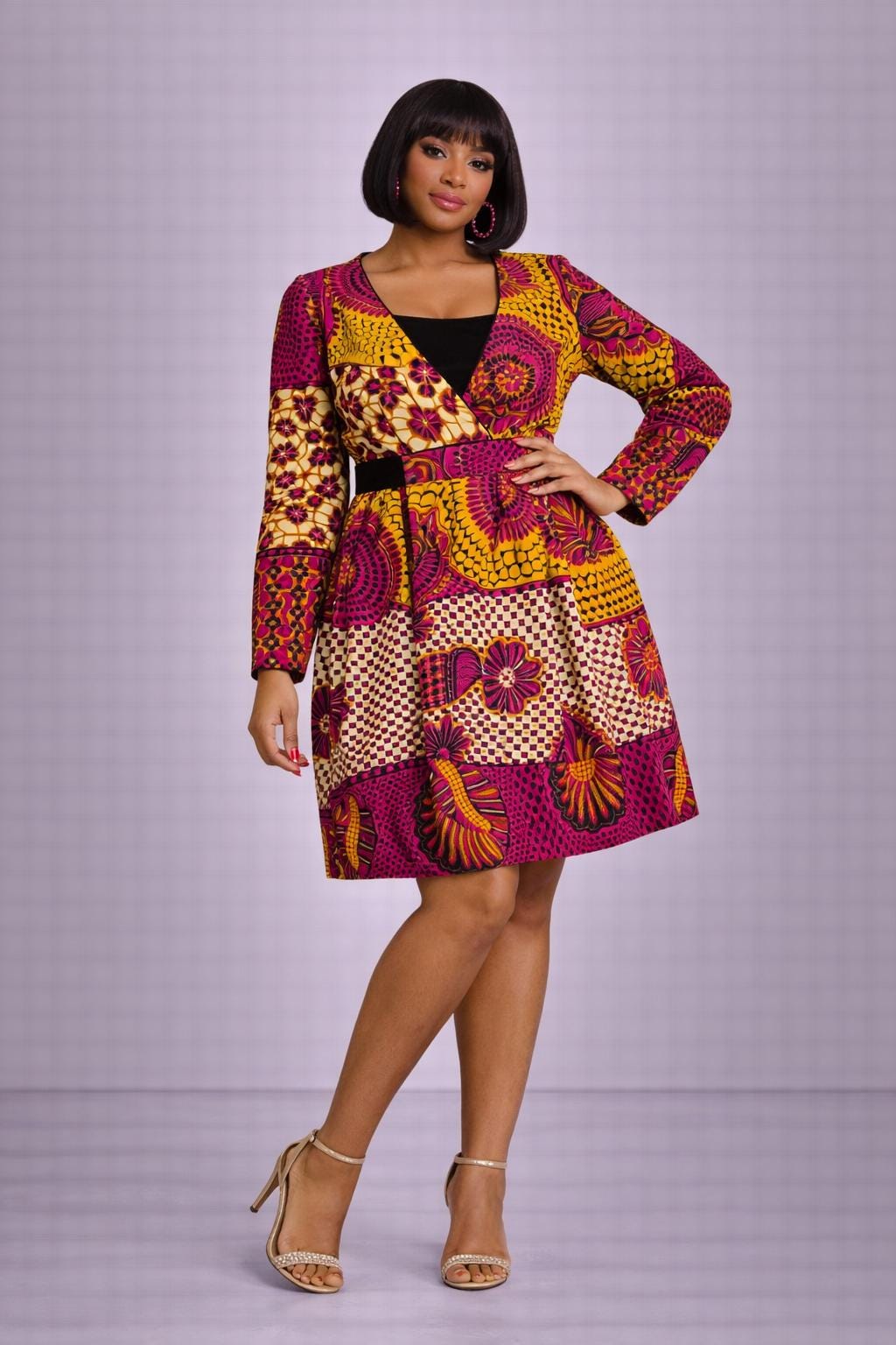 Latest African Dresses 2024 African Ankara Midi Knee Length Dress, African  Clothing, African Print Dress Blue
