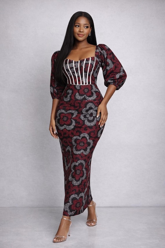 Aiesosa Long Fitted Dress| Ankara Gown| African Print Dress| Ankara Style| Ankara Dress| African Print fabric| Female Gown |Women Dress
