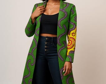 Giacca Ankara africana/Giacca lunga con stampa africana/Giacca lunga con stampa africana/Abbigliamento africano per donna/Spolverino Ankara con stampa africana/Regali