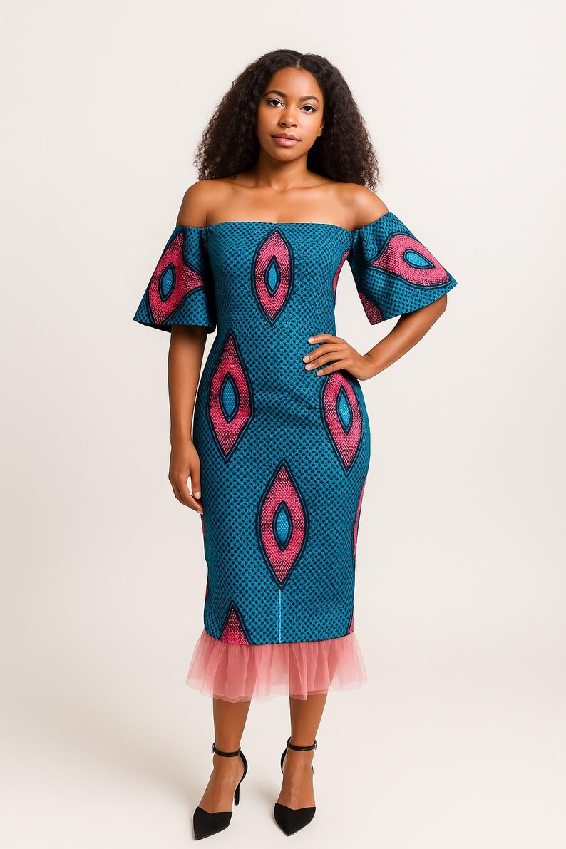 Traditional Flare Off Shoulder Ankara Dress