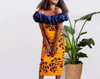 Ankara vestido fuera del hombro / vestido de clase Ankara / vestido de fiesta Ankara / regalos para ella / regalos para mamá / vestido fuera del hombro / vestido de noche / vestido de cena