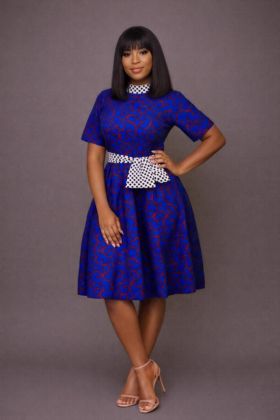 Colourful Ankara Flared Dress With combination and Belt|Ankara Gown |Gifts For Her| Office Wear| Ankara Gown|Ankara Dress|Ankara women Dress