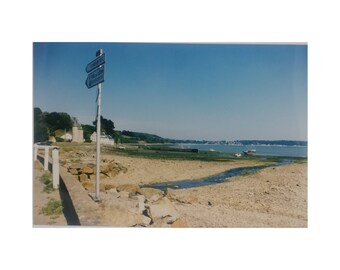 Vintage Colour Photo, Sign and Coast in France, Carantec, St Pol De Leon, French, Ocean, Beach, Found Photo,