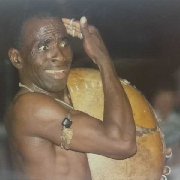 Vintage Colour Photo African Man Playing an Instrument, Original Photo, Old Photo, Vernacular Photography, Film Photography, Found Photo