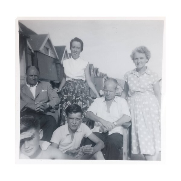 Black and White Photo, Family Photo on the Beach, Original Photo, Old Photo, Vernacular Photography, Film Photography