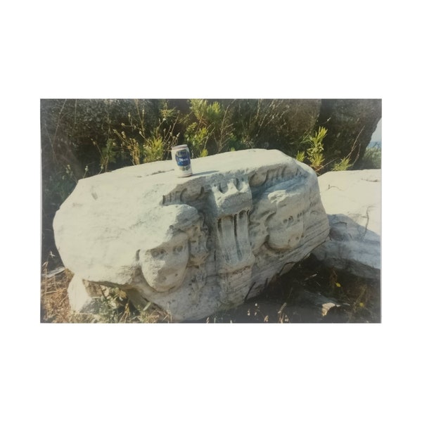 Vintage Colour Photo of Roman Sculpture and a Can of Turkish Efes Pilsen, Original Photo, Old Photo, Vernacular Photography,