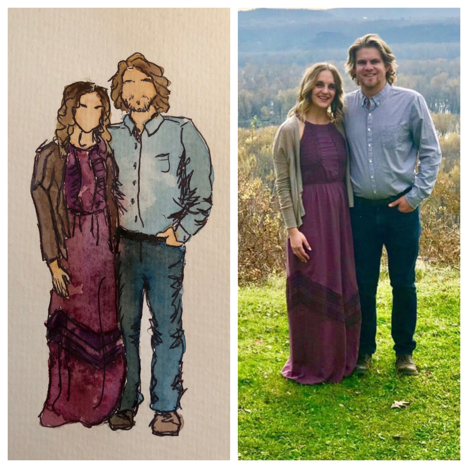 Custom Faceless Watercolor Portraits Etsy