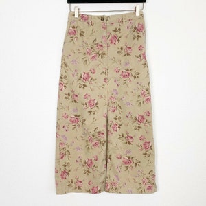 Vintage Eddie Bauer Womens Petite 2P Tan Floral Denim Maxi Skirt Center Slit 90s