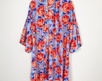 Vintage Gottex Floral Rose Open Front Robe Kimono Swim Coverup Womens Small