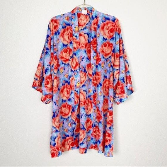 Vintage Gottex Floral Rose Open Front Robe Kimono