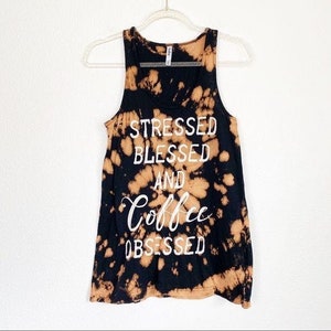 Custom Bleach Reverse Tie Dye Coffee Obsessed Tank Top Womens Sleeveless