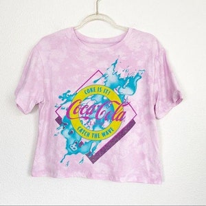 Custom Coca Cola Love Tribe Pink Bleach Tie Dye Cropped Tee Juniors Medium Short Sleeve Reverse Tie Dye Retro 90s Graphic Tshirt