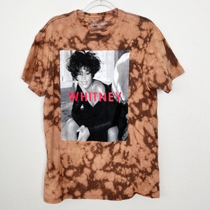 Custom Bleach Reverse Tie Dye Whitney Houston 90s Photo Graphic Tee T-shirt Unisex Large
