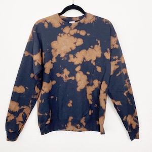 Custom Bleach Reverse Tie Dye Hanes Unisex Small Black Crewneck Pullover Sweatshirt