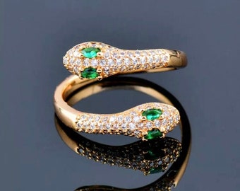 Sexy Green Eyes Snake Ring Crystal Gold Color Adjustable Size Rings Woman Ring Jewelry