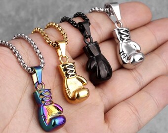 Boxing Gloves Necklace Boxer Men Women Pendants Chain Necklace for Boyfriend Male Stainless Steel Jewelry Creativity Gift Gold Black Silver