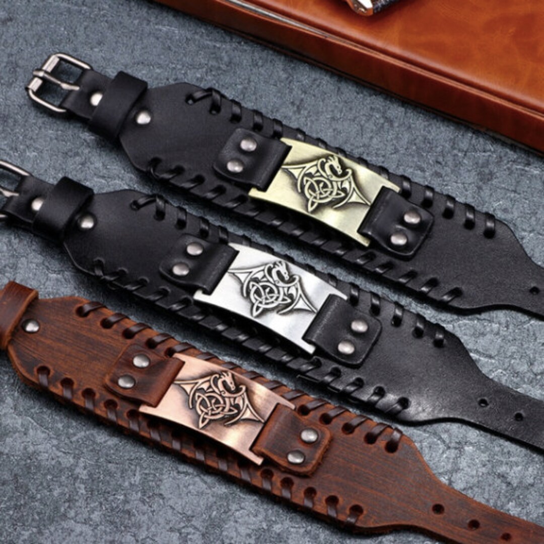 Adjustable Dragon Bracelet Men's Fashion Leather Stainless - Etsy