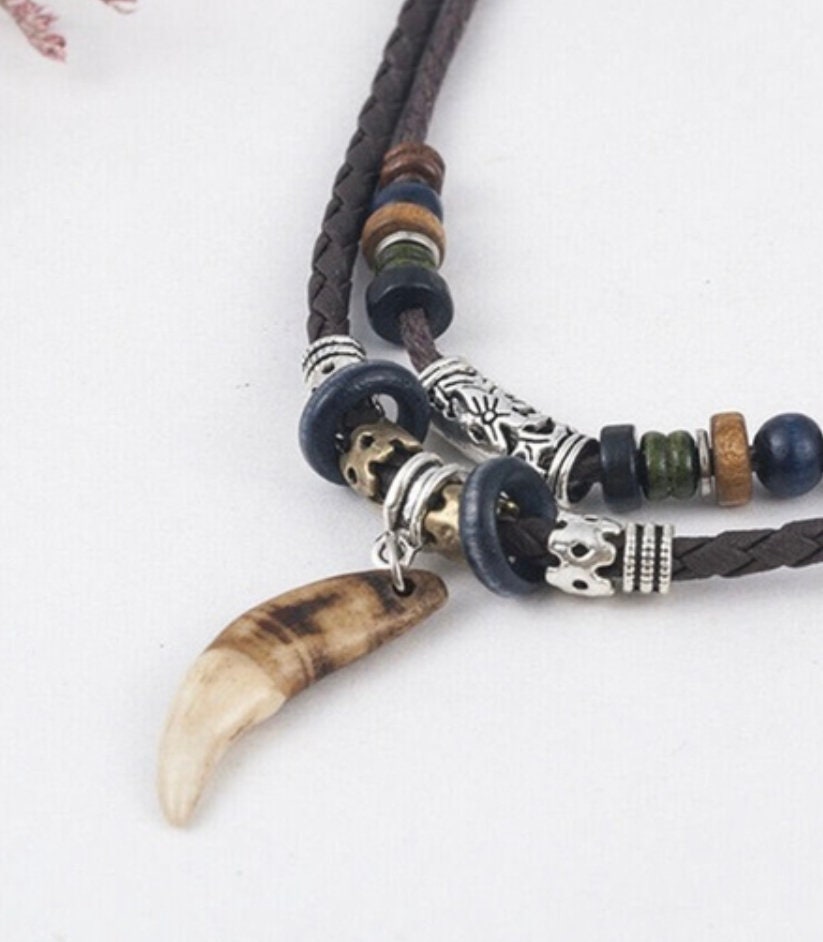 Bohemia Tribal Tooth Pendant Leather Beaded Weaved Necklace - Etsy