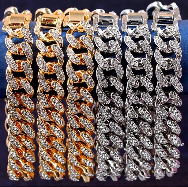 Iced Out Cuban Link Chain Bracelet for Women Men Gold Silver - Etsy