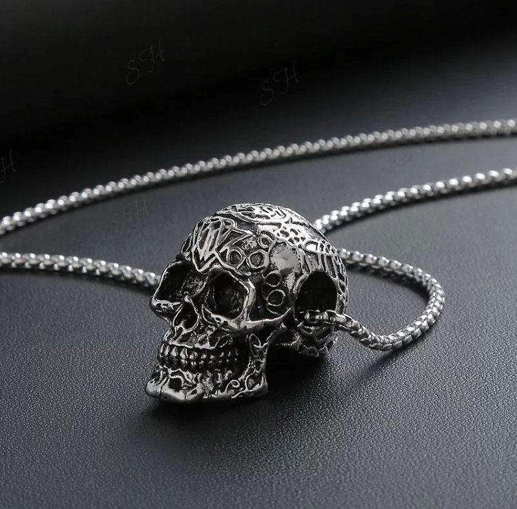 Skull Chain Pendant Necklace Retro Hip-hop Punk Stainless - Etsy