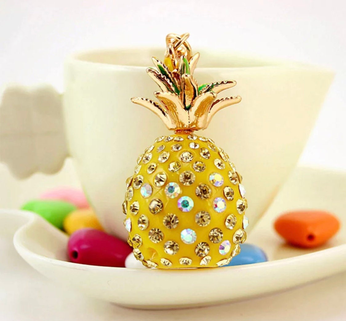Fruit Yellow Pineapple Mental Rhinestones Keychain Bag Pendant Fashion Jewelry 