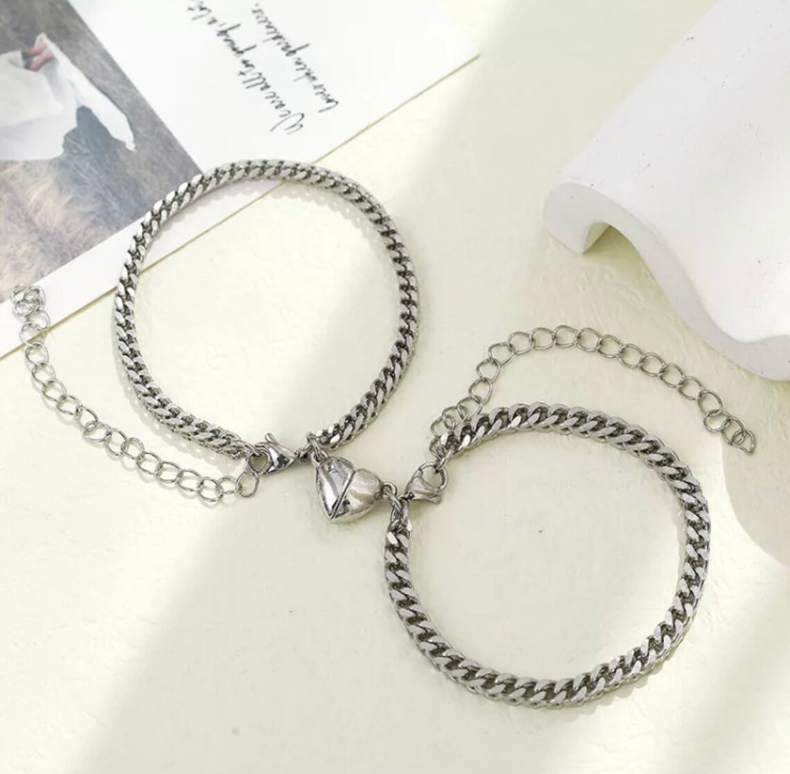 Heart Shape Couple Bracelet Jewelry Stainless Etsy