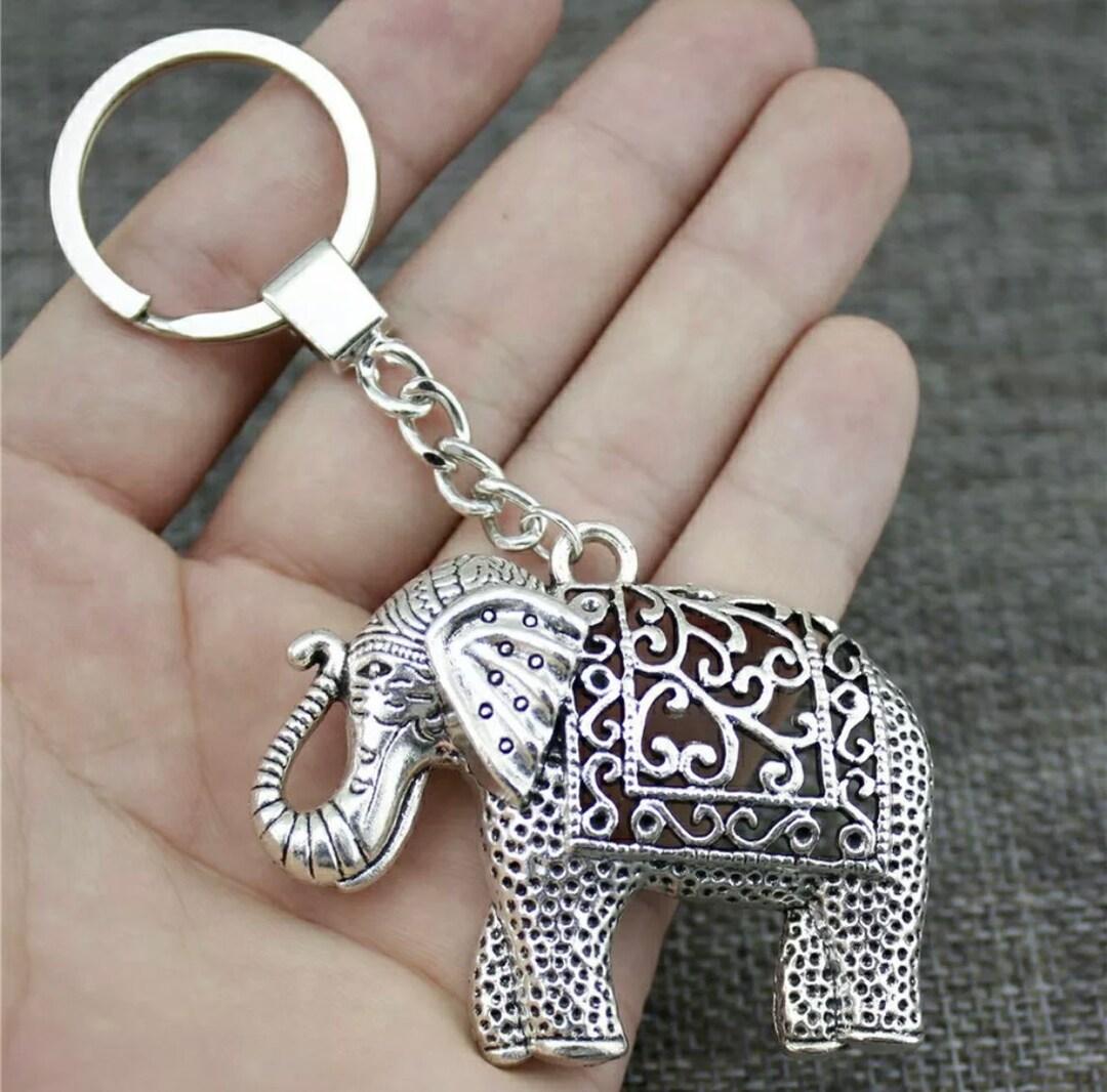 Elephant Keychain Antique Silver Color Elephant Key Chain Etsy