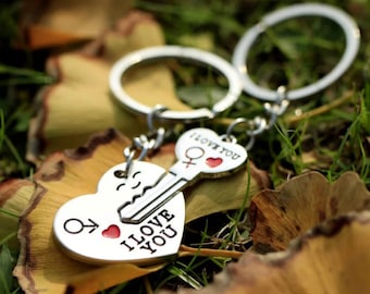 Silver Toned Lovers Keychain Keyring Set Key Chain Couple Love Gift 