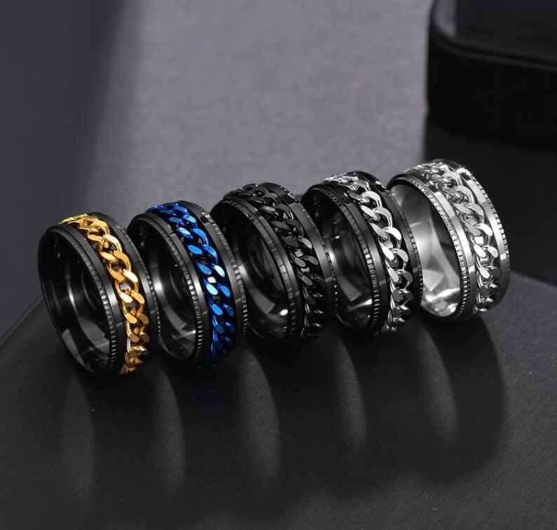 Men Ring Spinner Chain High Quality Punk Women Cool Stainless Steel Jewelry for Party Gift Rings 