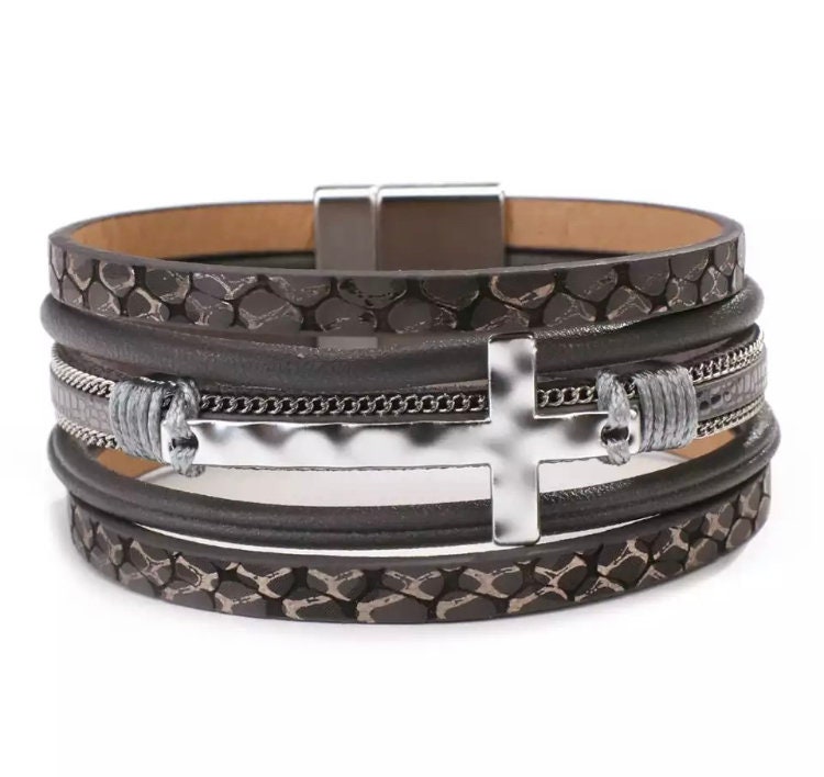 Cross Leather Bracelets Fashion Charm Wide Wrap Bracelets | Etsy