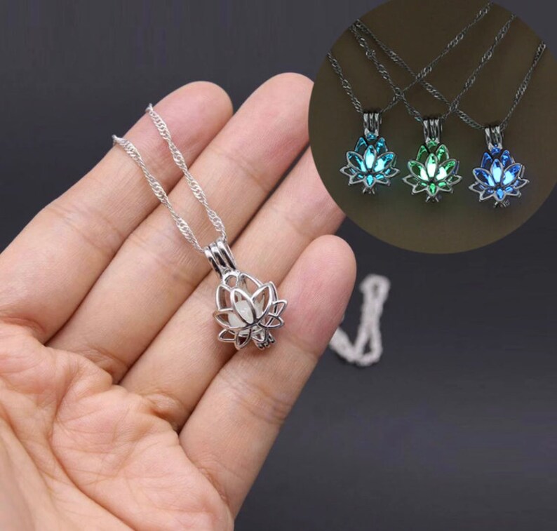 Luminous Lotus Flower Necklace Glowing in the Dark Moon Etsy