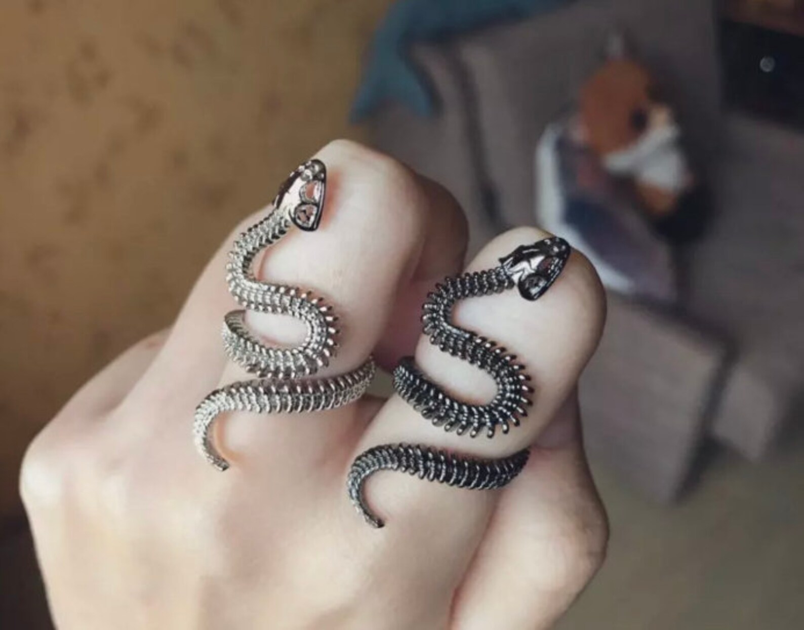 2pcs/set Snake Ring for Woman Man Rings Silver Black Snakes Etsy