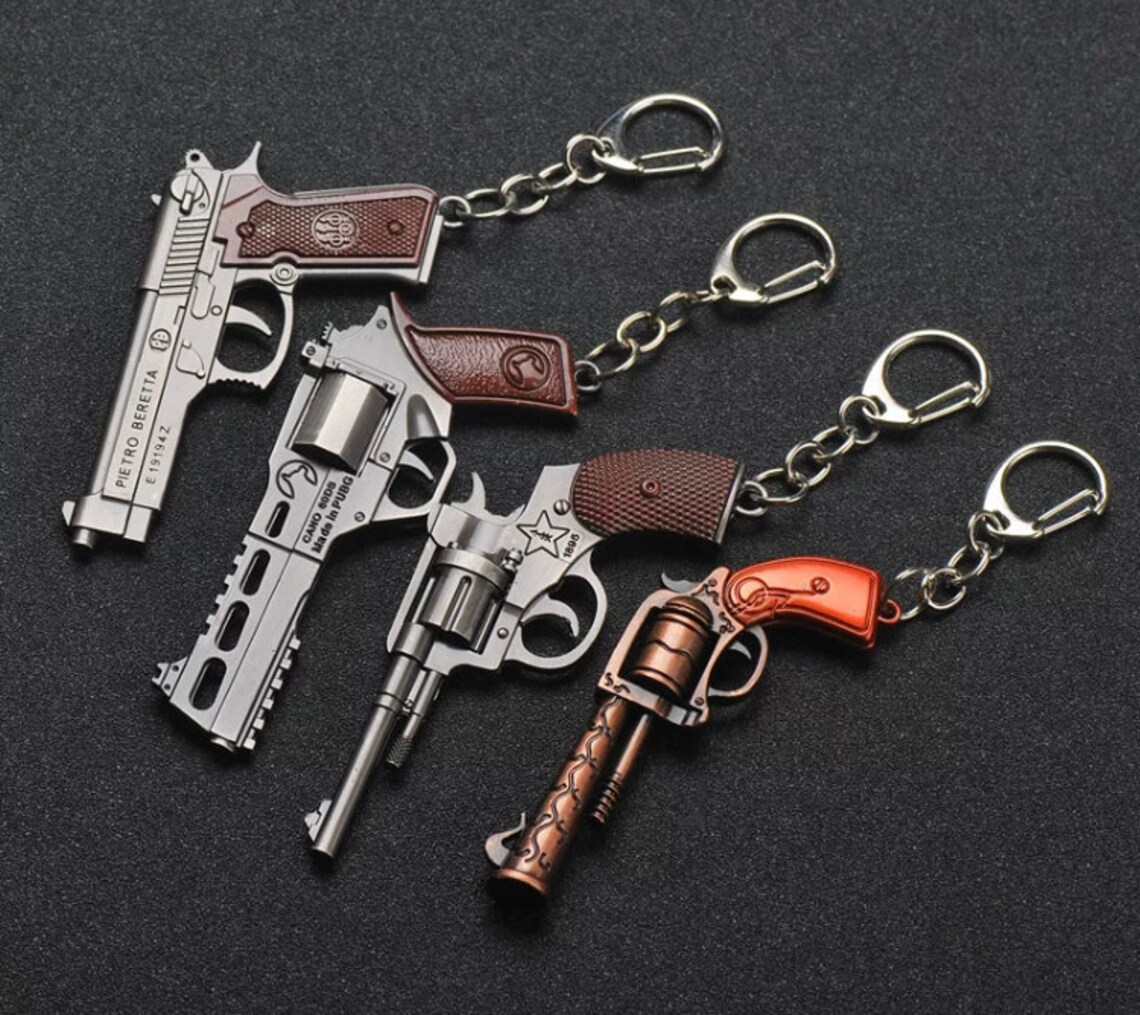 Gun Keychain Revolver Weapon Model Pistol Pendant Key Chain Etsy
