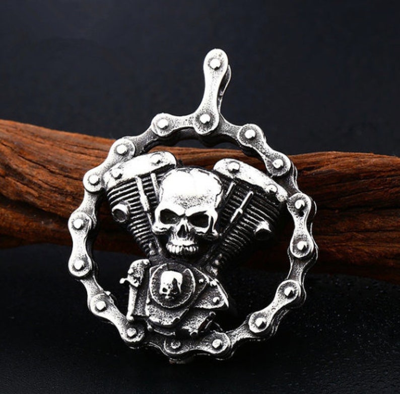 Skull Chain Necklace Cool Heavy Bicycle Skull Motorcycles Etsy