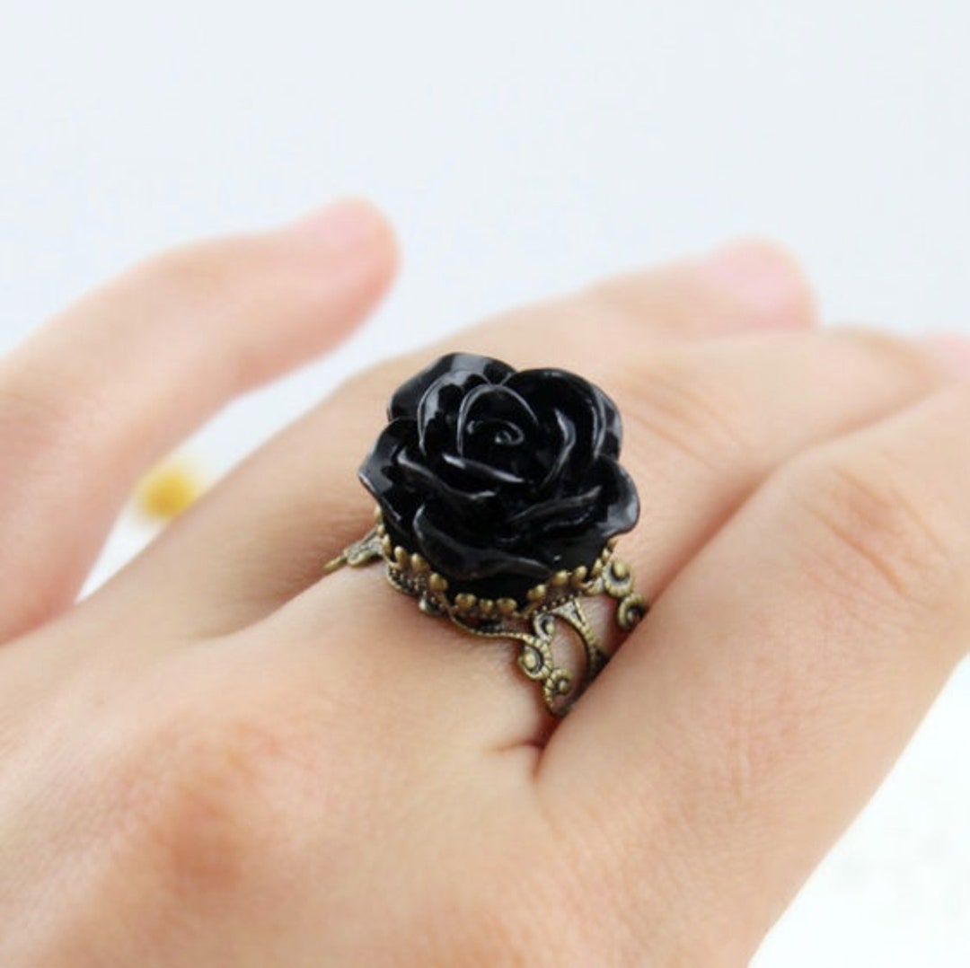 BlackAmazement Edelstahl Ring - Rose Flower Design, 316L Stahl, 20mm Hoch
