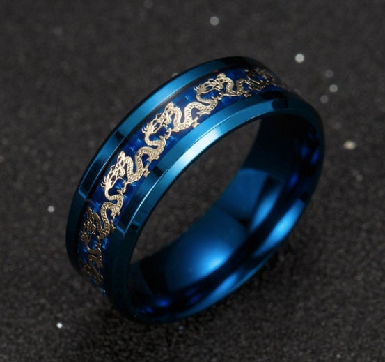 Black Dragon Blue/black Titanium Stainless Steel Ring for Men - Etsy