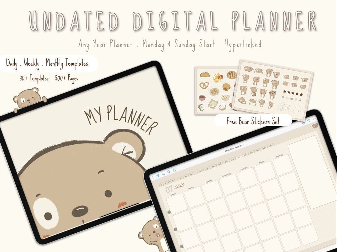 Ultimate Mosi the Bear Planner/undated Digital Planner/cute Digital