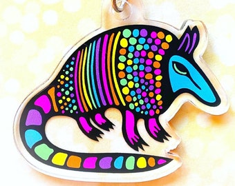 Rainbow Armadillo Necklace Acrylic Charm jewelry Colorful Texas gift Wildlife Fun Cute Unique armadillo animal gift Women girls Original art