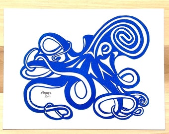 The Octopus - Linoleum Block Print Beach Salt Life Cool Fun Ocean Animals Sushi Japanese Woodblock Kraken Art Design Graphic Fisherman Gift