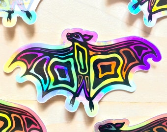 Holographic Rainbow Bat 3in Vinyl Sticker - waterproof fade resistant long life stationary water bottle stickers lovers gift cool original