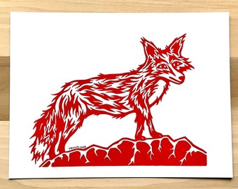 The Red Fox Linoleum Block Print Fun Funky Foxes Vixen Wood Block Lovers Nature Animal Designs Cool Unique Original Art Animal Fantastic Fox