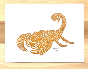 Scorpio Zodiac Art – Handmade Linoleum Block Print