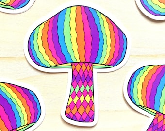 Rainbow Mushroom Sticker – Waterproof Vinyl Decal