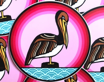 Sticker Pink Pelican - waterdichte vinylsticker, laptop, bidon