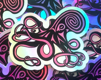 Holografische Octopus Kraken 3 in Vinyl Sticker Waterdicht Vervagingsbestendig Waterfles Laptop Decals Cool Originele Strand Oceaan Octopus Ontwerpen