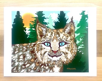 Bobcat Lynx Cat Original Art Print Unique Fun Cute Cat gift Big Cats Wildlife Portrait Wall Art Cool kitty gift for catlady and catlovers
