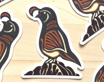 De kwartel 3 inch vinylsticker - waterdicht, lichtbestendig, lange levensduur, stationaire waterfles laptopsticker, cadeau cool Californische vogelontwerp