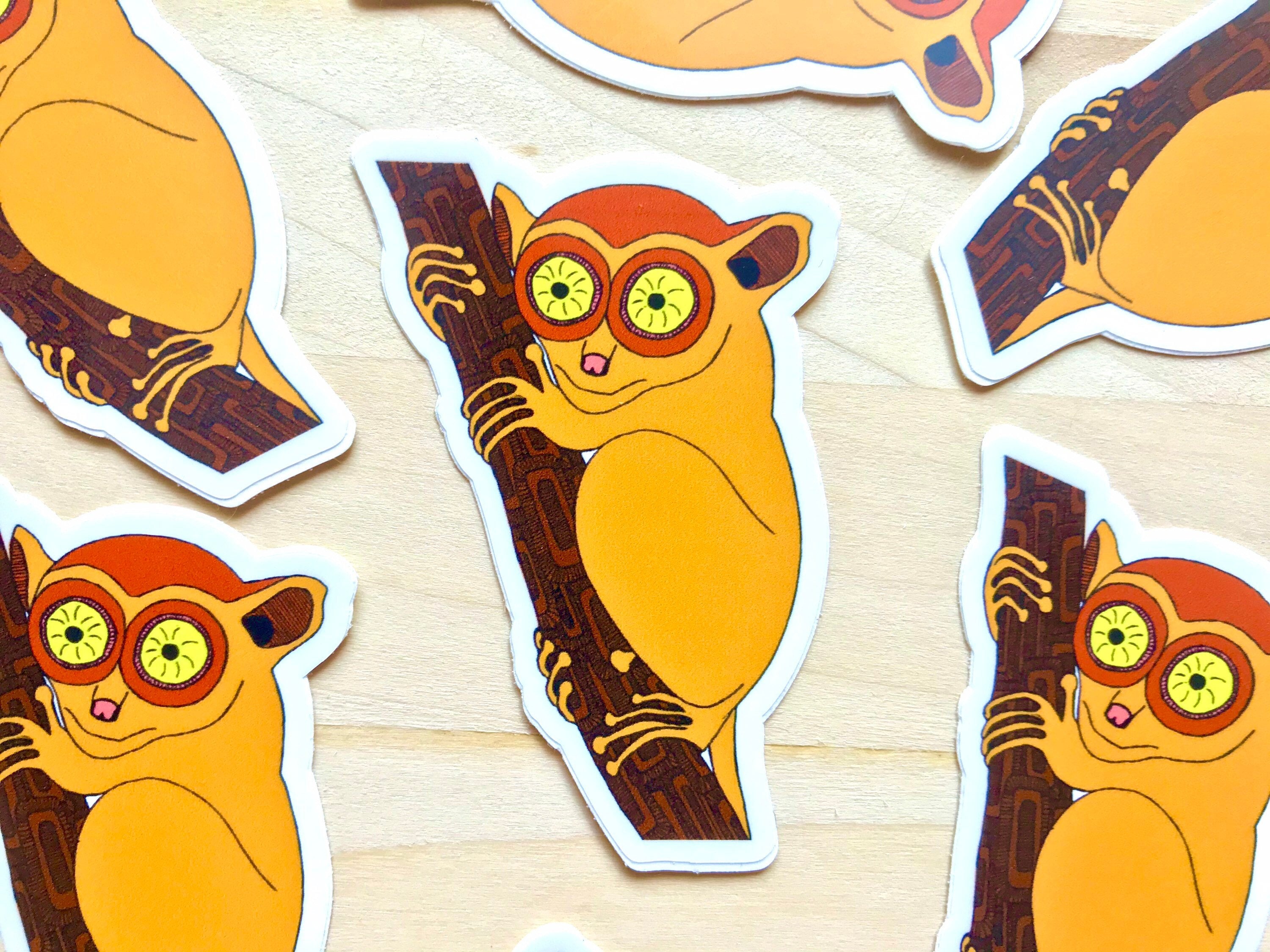 Autocollant en vinyle Tarsier de 3 pouces imperméable résistant à la décoloration, bouteille d'eau, décalcomanies pour ordinateur portable, dessins d'animaux originaux et originaux, buisson, cadeaux amusants pour bébé, arbre mignon