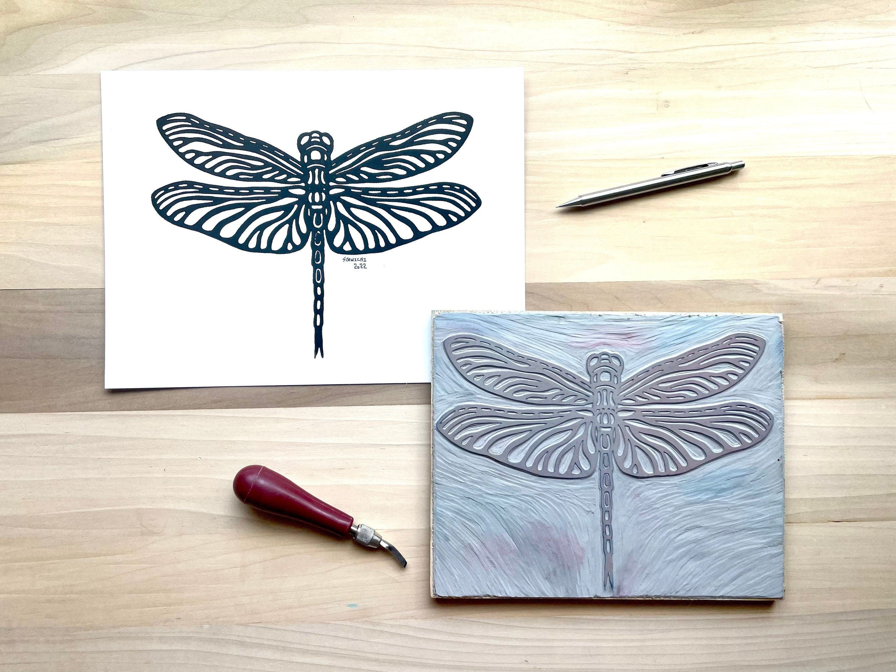 Dragonfly Block Print – Handmade Linoleum Wall Art, 8x10 - Etsy